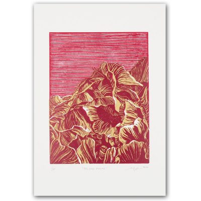 Red Gold Pivoine - Martina Rötlingová / linorytová grafika 21 x 30cm