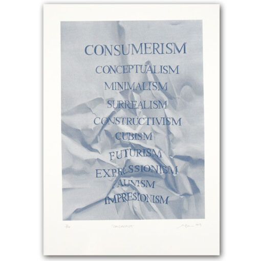 Consumerism modrý - Martina Rötlingová sieťotlačová grafika 30 x 42cm