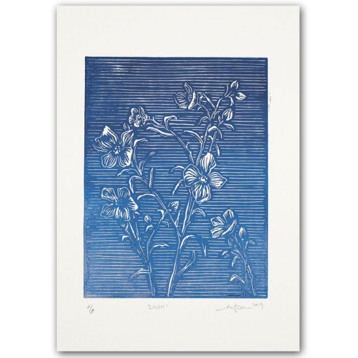 Linum tmavo modrý #2 - Martina Rötlingová linorytová grafika 21 x 30cm
