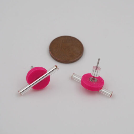 Kruh malý ružový so striebornou tyčkou - Nikoleta Design / náušnice