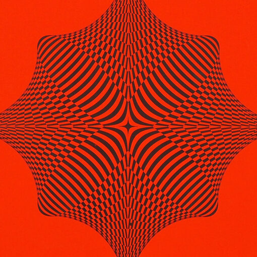 Rombus - opt art series, neónovo oranžový - David Mascha, 32 x 32 cm - Pressink / grafika