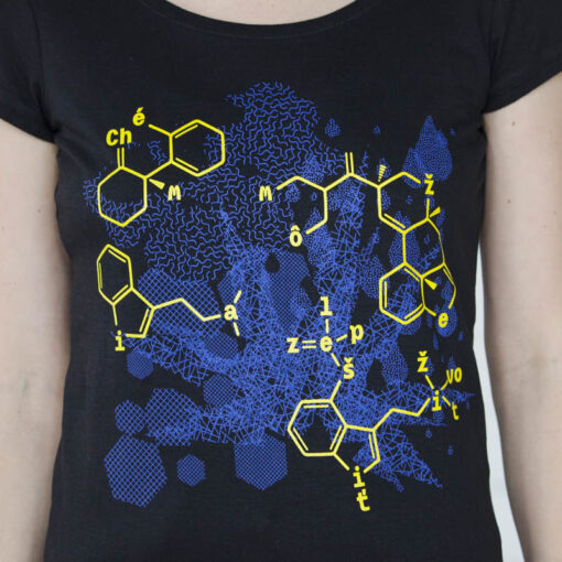 Čierne dámske tričko modrá chémia