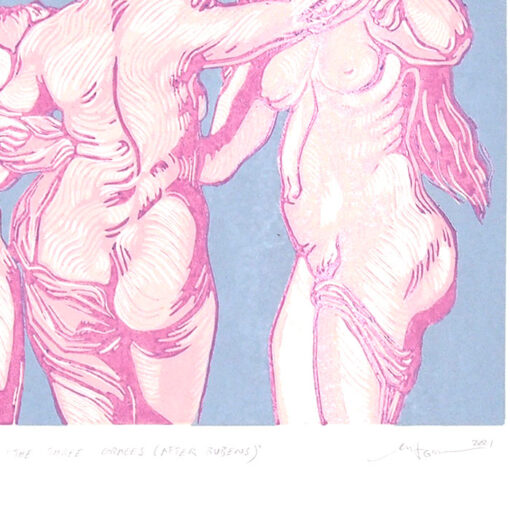 3 grácie #2 - Martina Rötlingová / linorytová grafika 36 x 50 cm