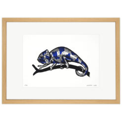 Chameleón, modrý - Tomáš Galajda, 30x21 / linoryt grafika