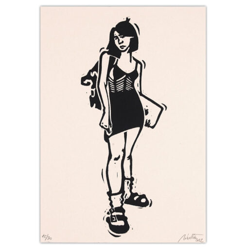 Chiara Némethová - Šaty čiernobiele, 21x15 / linoryt grafika