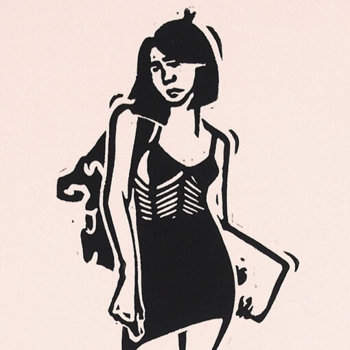 Chiara Némethová - Šaty čiernobiele, 21x15 / linoryt grafika
