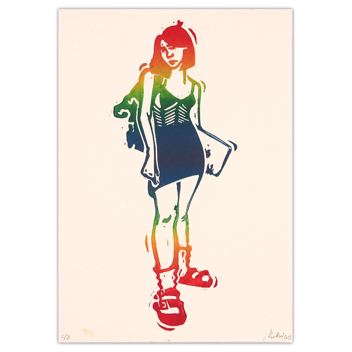 Chiara Némethová - Šaty farebné, 21x15 / linoryt grafika