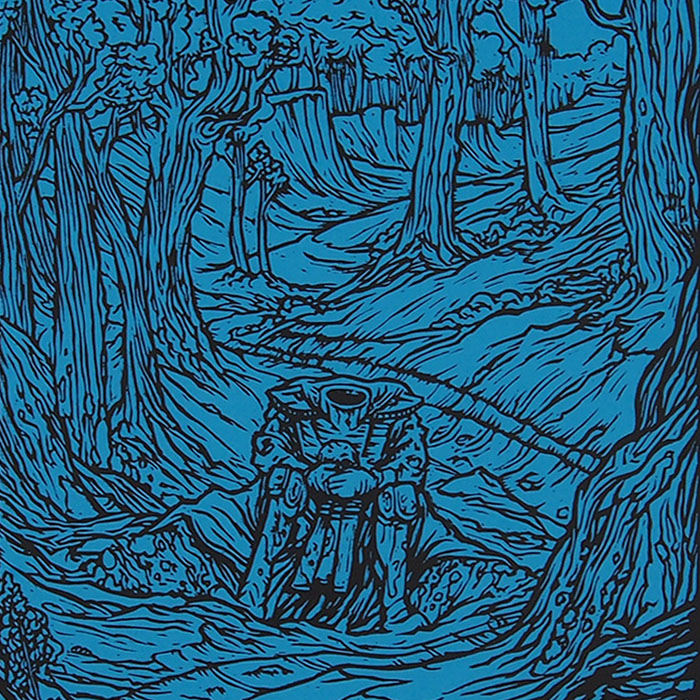 The green knight, blue – Dávid Marcin, 35x50 / linoryt grafika