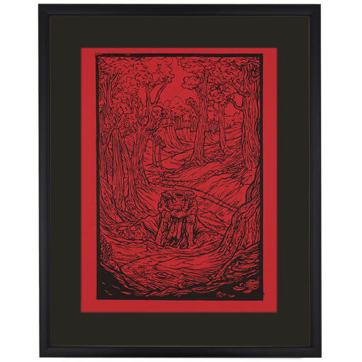 The green knight, red – Dávid Marcin, 35x50 / linoryt grafika