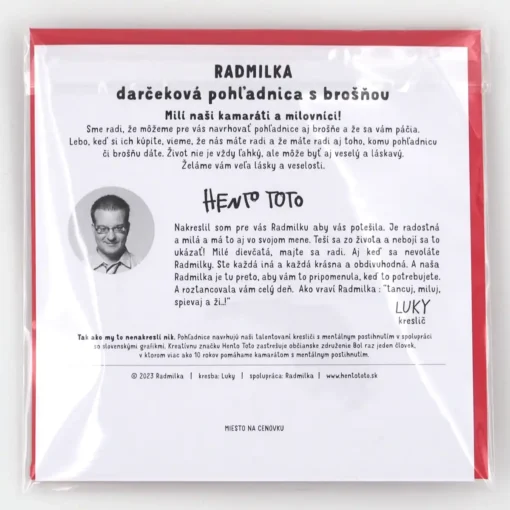 Radmilka - Hento Toto / darčeková pohľadnica s brošňou