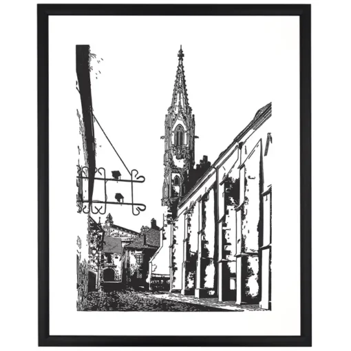 Kostol a kláštor klarisiek v Bratislave - Tlatchene, 50 x 40 cm / linorytová grafika