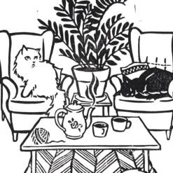 Cozy cats: Tea party - Zuzana Milánová, 21x30 / linoryt grafika