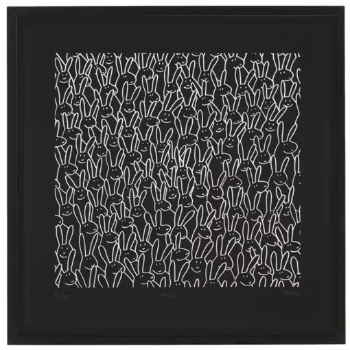 Zajkovia na čiernom - Radoslav Repický, 30x30 cm / sieťotlač grafika