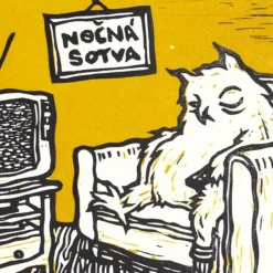 Nočná sotva - Saturejka / linorytová grafika