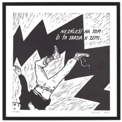 Nezáleží na tom, či ťa zrazia k zemi - Saturejka / linorytová grafika