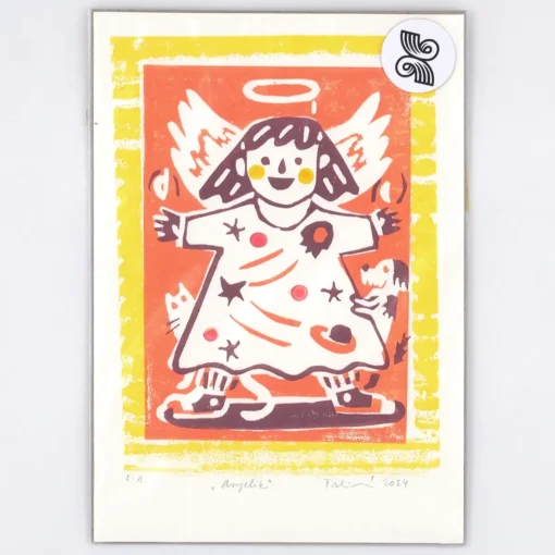 Anjelik, oranžový - Lenka Šturmankinová, 21x15 / linoryt grafika