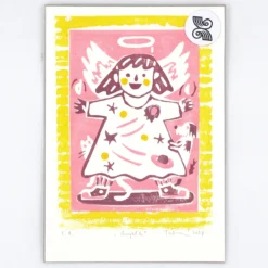 Anjelik, ružový - Lenka Šturmankinová, 21x15 / linoryt grafika
