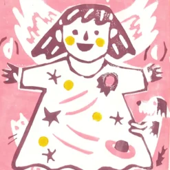 Anjelik, ružový - Lenka Šturmankinová, 21x15 / linoryt grafika