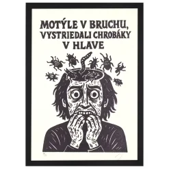 Motýle v bruchu, vystriedali chrobáky v hlave! - prcART, A4 / linorytová grafika