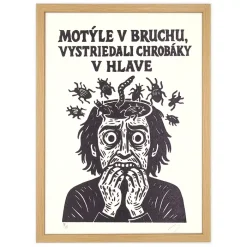 Motýle v bruchu, vystriedali chrobáky v hlave! - prcART, A4 / linorytová grafika