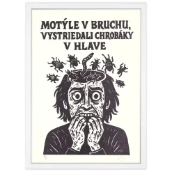 Motýle v bruchu, vystriedali chrobáky v hlave! - prcART, A4 / linorytová grafika