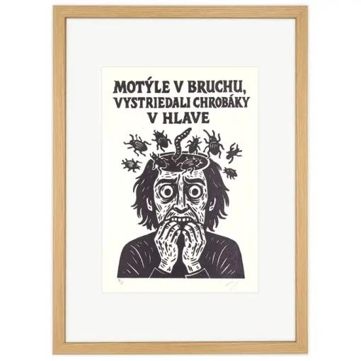 Motýle v bruchu, vystriedali chrobáky v hlave! - prcART, A4 / linorytová grafika