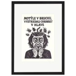 Motýle v bruchu, vystriedali chrobáky v hlave! - prcART, A4 / linorytová grafika